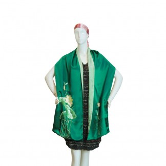 Green silk scarf hand-embroidered with lotus 40*200 cm-Different models